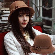 Spring and autumn new hat Korean wool woolen hat bow bowler hat Dame warm hat visor wholesale