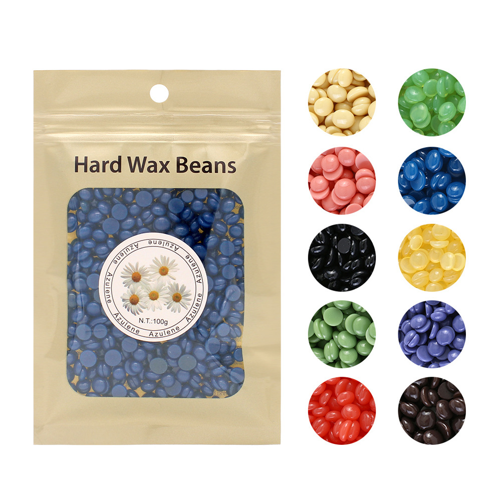 Cross-border paperless hair removal wax beans 100g solid hard wax whole body hair removal wax therapy granules bag, 10 colors available, hot wax