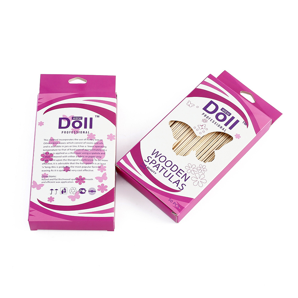 DollWax waxing Stick Beauty Hair removal Care Tools 50pcs box set Tongue Press Stick Hair removal wax Scraping stick details Picture