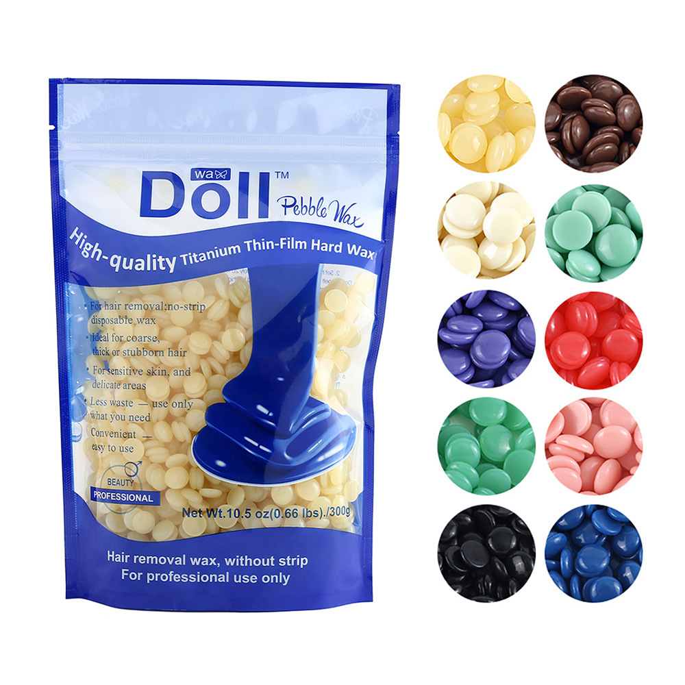 DollWax Cross-border Paperless Hair Removal Wax Honey Bean 300g bag Solid Wax Bean Wax Therapy Granules 10 flavors optional hard wax