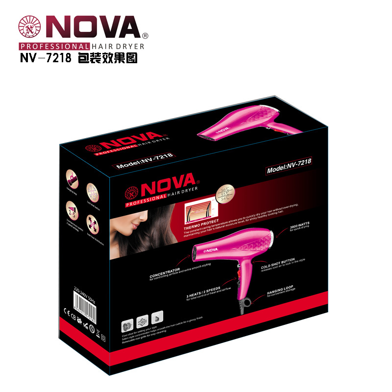 مجفف شعر عالي القدرة Nova -7218، مجفف شعر منزلي، مجفف شعر حراري، مجفف شعر من ستة صالون Specification image
