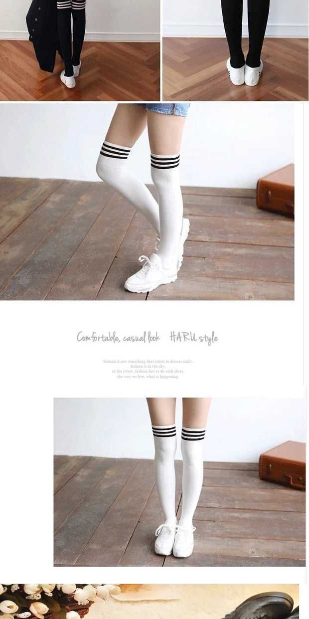包邮韩国三杠学院足球宝贝运动袜条纹中筒袜过膝长袜纯棉男女士袜