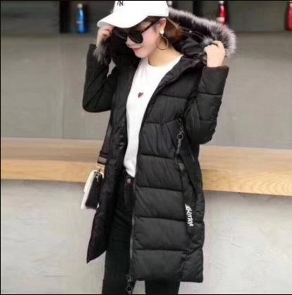 Women's long down padded jacket with large fur collar slim padded jacket student padded jacket