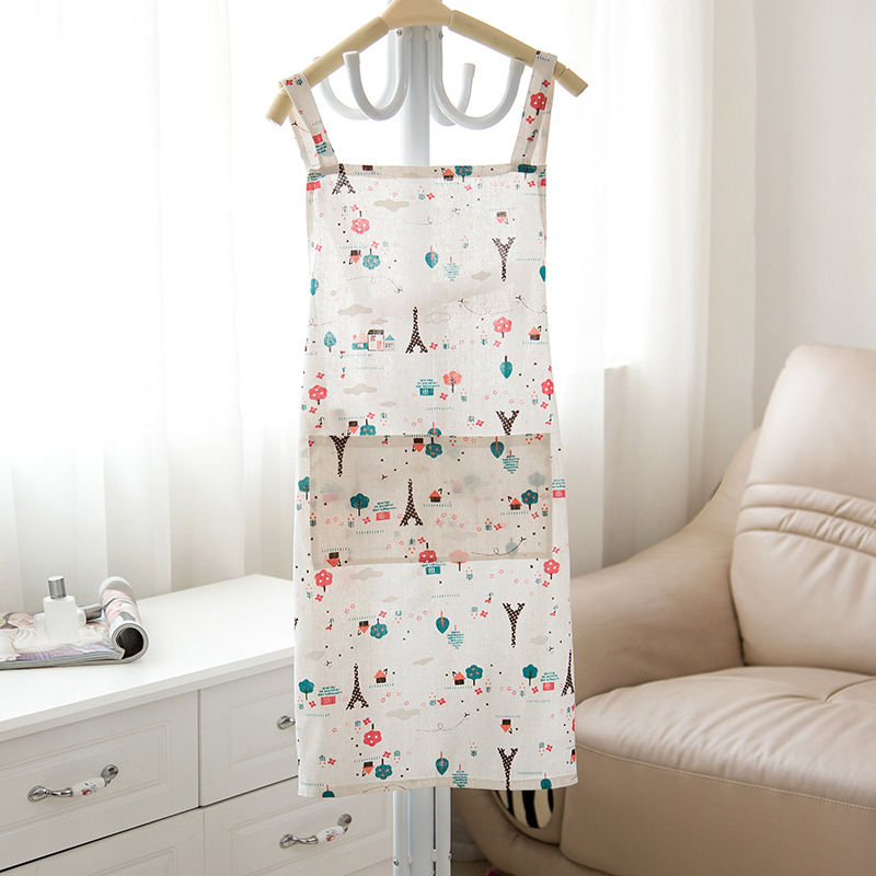 聚暖居日式小清新情侣波点条纹背肩背带式纯棉麻围裙厨房工作装产品图