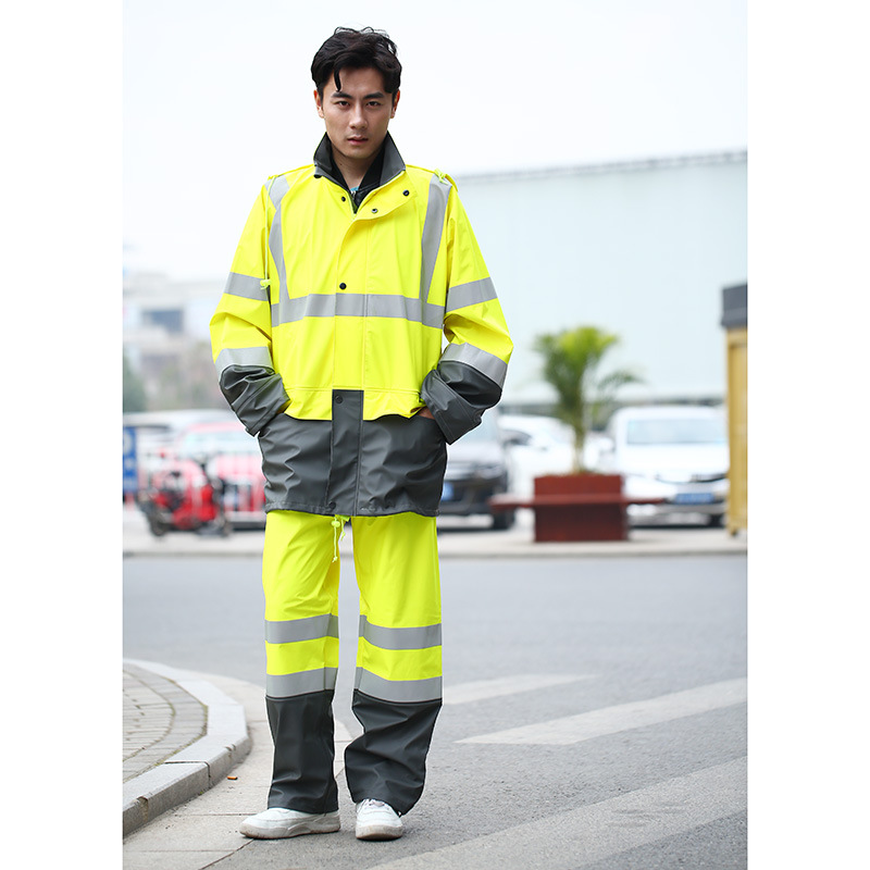 Customized wholesale of creative new and fashionable PVC traffic safety reflective strip adult raincoat set from Yiwu manufacturer