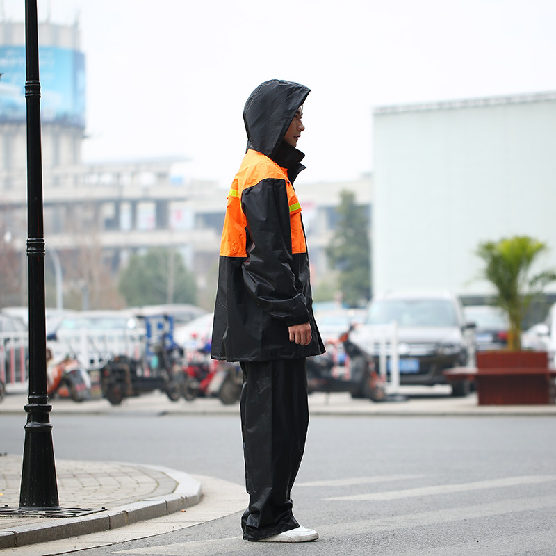 New creative and eye-catching warning raincoat set, fashionable reflective strip rain gear two-piece set, outdoor products wholesale details Picture