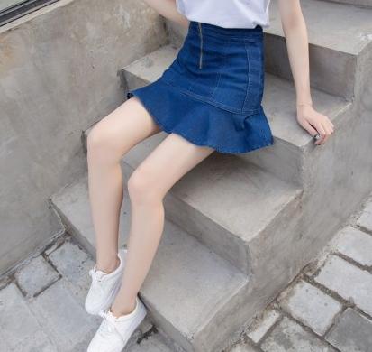 High-waisted denim skirt Wrap hip slimming A-line skirt flounder fishtail skirt