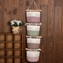 Cotton and linen art wall wall bathroom small hanging bag hanging bag with multi-layer storage bag