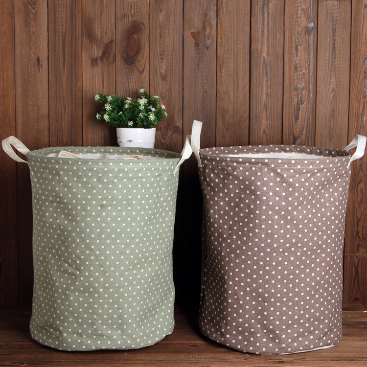Cotton and linen storage bag creative fabric storage bucket bundle mouth polka dot home clothing organizer storage round bucket wholesale