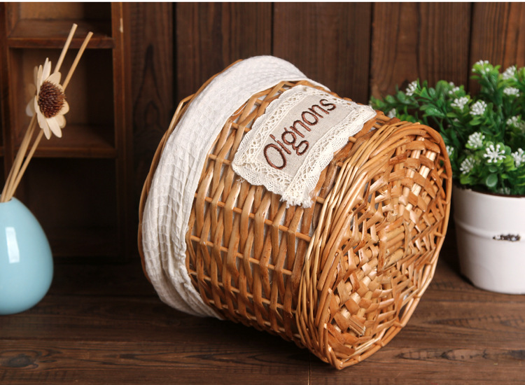 非藤编草编 柳编圆形有盖收纳筐收纳桶杂物筐针线盒大小号编织篮细节图