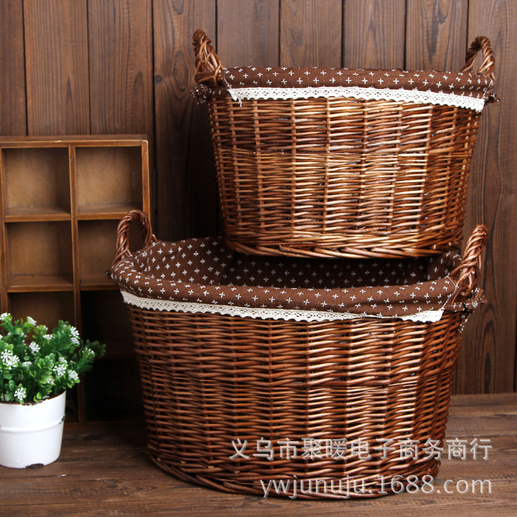 Wicker dark woven storage basket Dirty clothes basket Toy storage basket Large small oval storage basket Vegetable basket