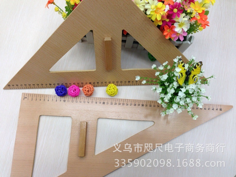 厂家直销 教学仪器 绘图教学三角尺 圆规 榉木量角器产品图