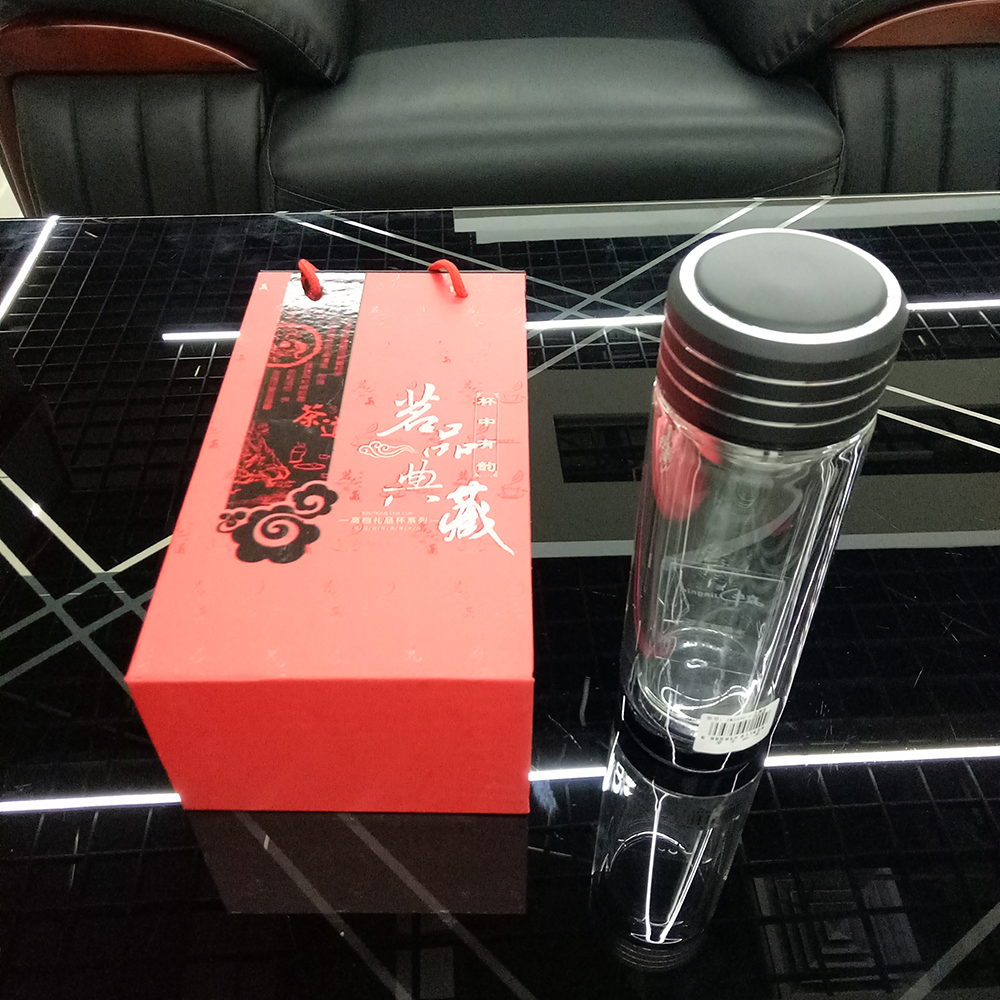 2486-C茗品礼盒装玻璃杯 双层隔热玻璃水杯 商务礼品杯产品图