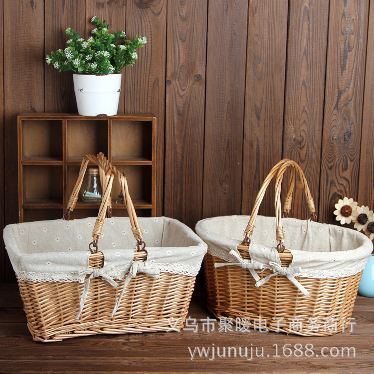 Garden style wicker hand basket portable wicker basket storage basket fruit basket gift wrapping basket thumbnail