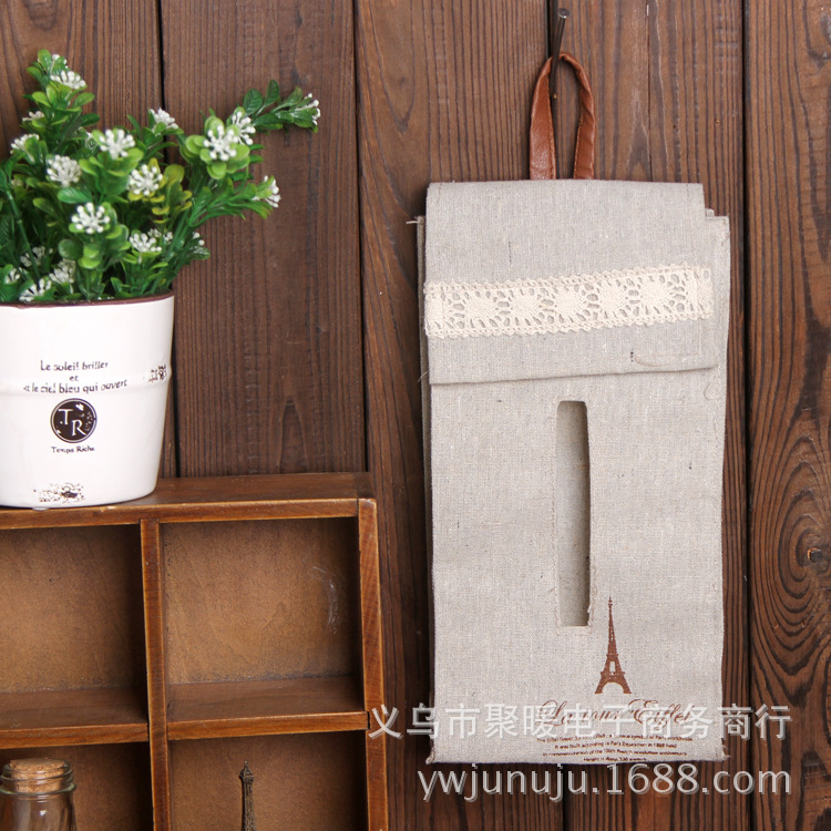 纸巾盒抽纸布艺 家用挂式可挂墙棉麻布艺家居卫生间厕所纸抽盒细节图