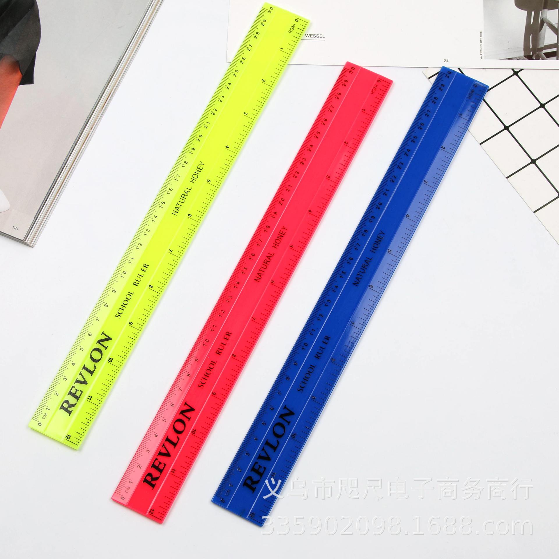 厂家直销多规格PVC塑料尺子定制 测量工具学生文具彩色塑料直尺30
