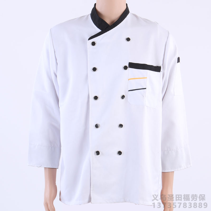 黑领白色厨衣餐厅饭店酒店厨师服工作服透气
