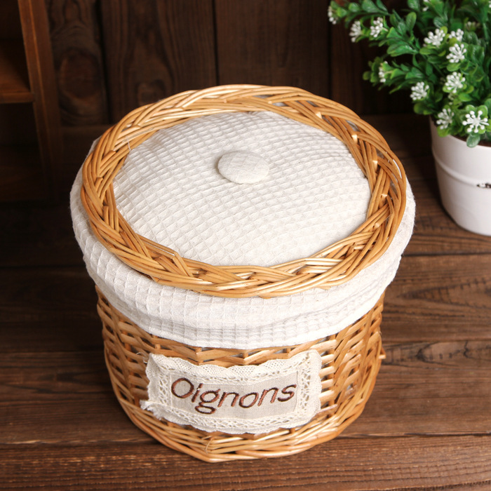 非藤编草编 柳编圆形有盖收纳筐收纳桶杂物筐针线盒大小号编织篮产品图