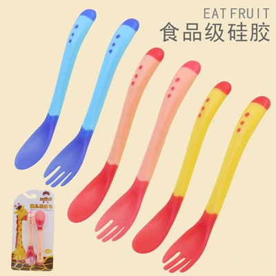 Warm Spoon/Silicone Soft-Head Soup Spoon/Baby Warm Feeding Tableware Baby Color-Changing Soup Spoon 2 Pieces