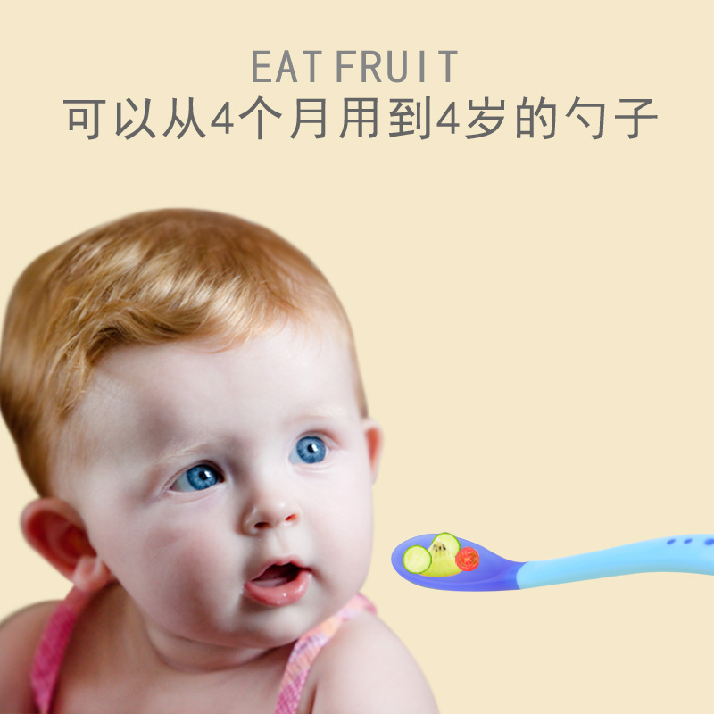 Warm Spoon/Silicone Soft-Head Soup Spoon/Baby Warm Feeding Tableware Baby Color-Changing Soup Spoon 2 Pieces details Picture