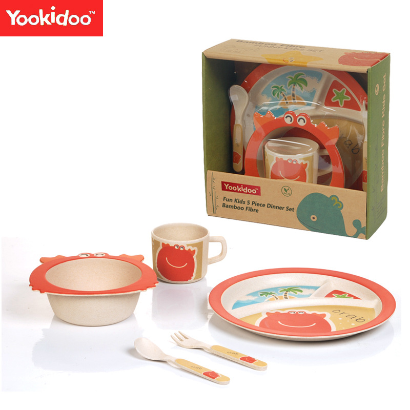 Yookidoo餐具儿童喂养动物竹纤维碗筷勺套装婴幼儿餐具厂家直销细节图