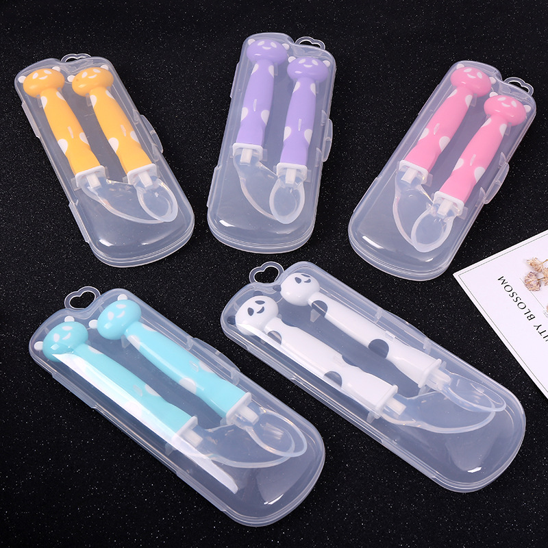 Manufacturers direct baby feeding tableware baby silicone spoon package set of children feeding rice paste spoon wholesale full figure