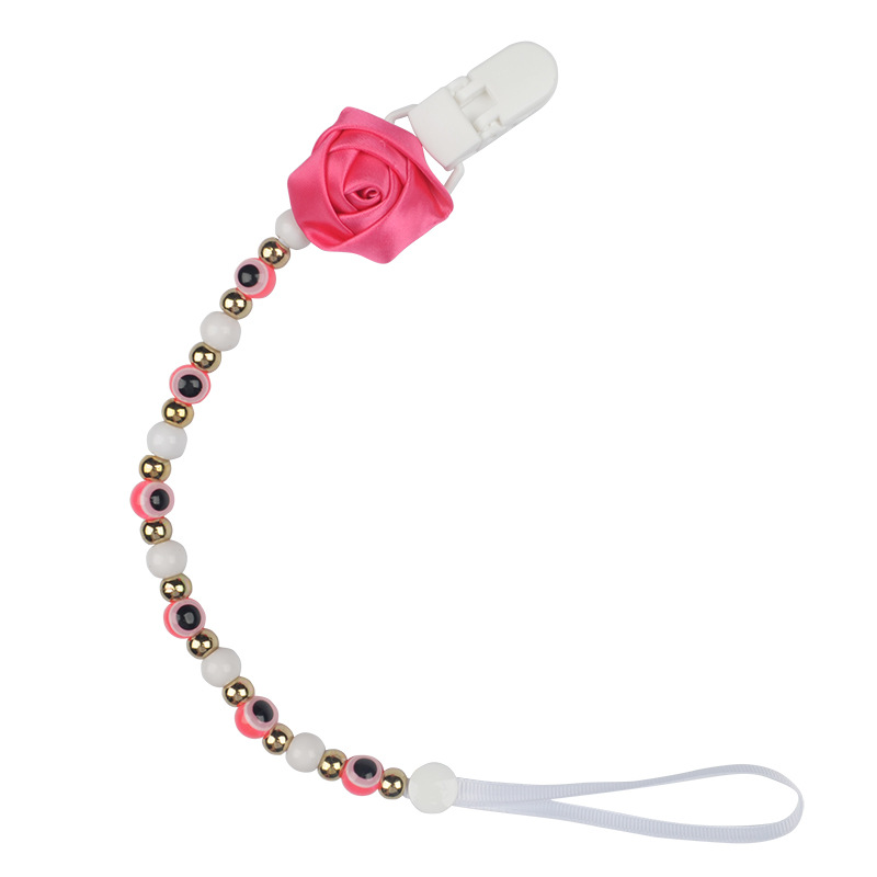 婴儿用品 奶嘴防掉链 土耳其款 花朵串珠 防掉绳细节图