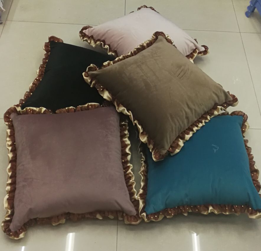 European Fashion Simple Plain Color Pure South And Velvet Ruffled Edge Throw Pillow Cushion Cover