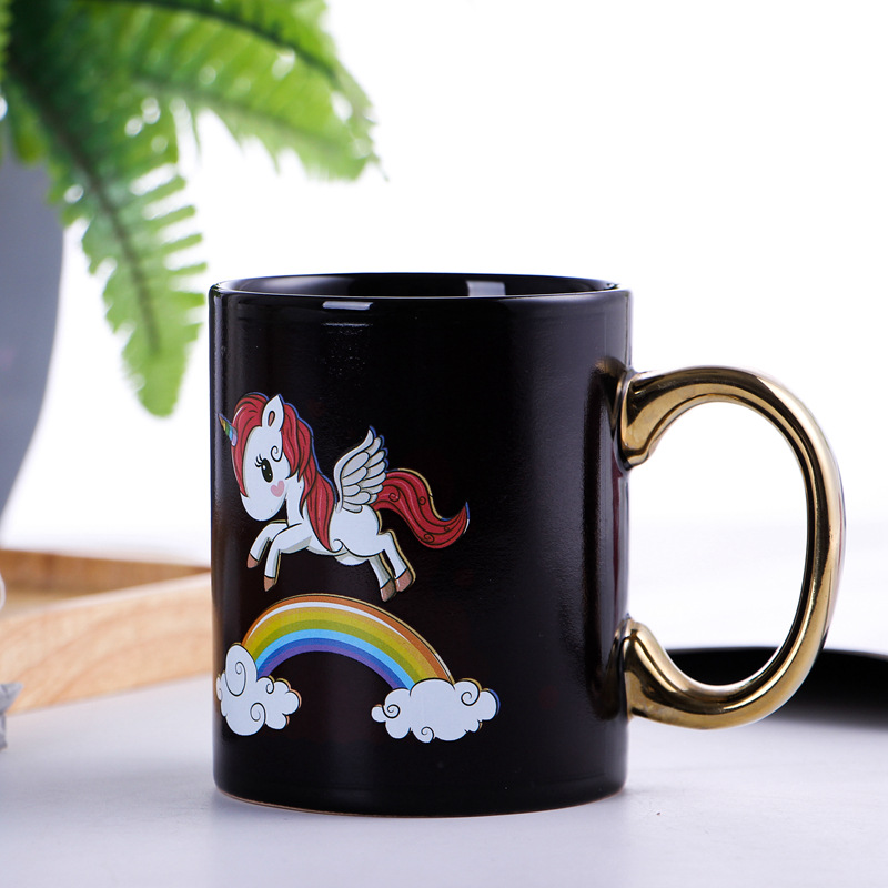 Ceramic cups, mugs, creative gifts, unicorn thermochromic cups, gold handles Specification image