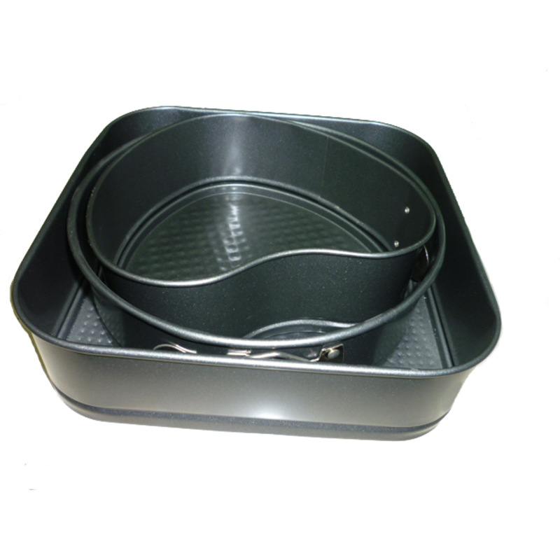 Factory direct sales of square and heart-shaped cake molds with buckles, three-piece set of stainless steel DIY cake baking molds details Picture