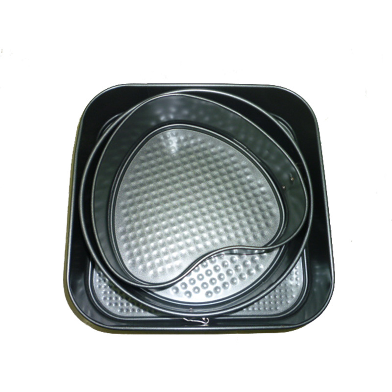 Factory direct sales of square and heart-shaped cake molds with buckles, three-piece set of stainless steel DIY cake baking molds