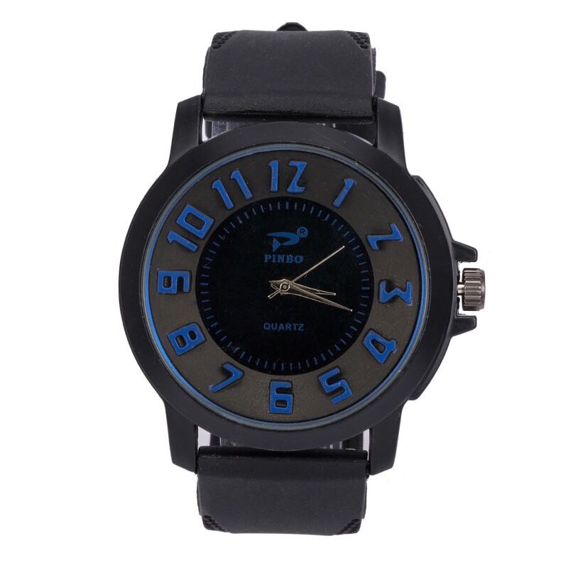 A bestseller in foreign trade, fashionable and popular men's watch with a large dial, three-dimensional digital silicone strap and student watch details Picture