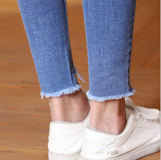 Factory direct sales of women's 2018 Spring/Summer new small-leg denim women's pants with high waist and stretch Specification image