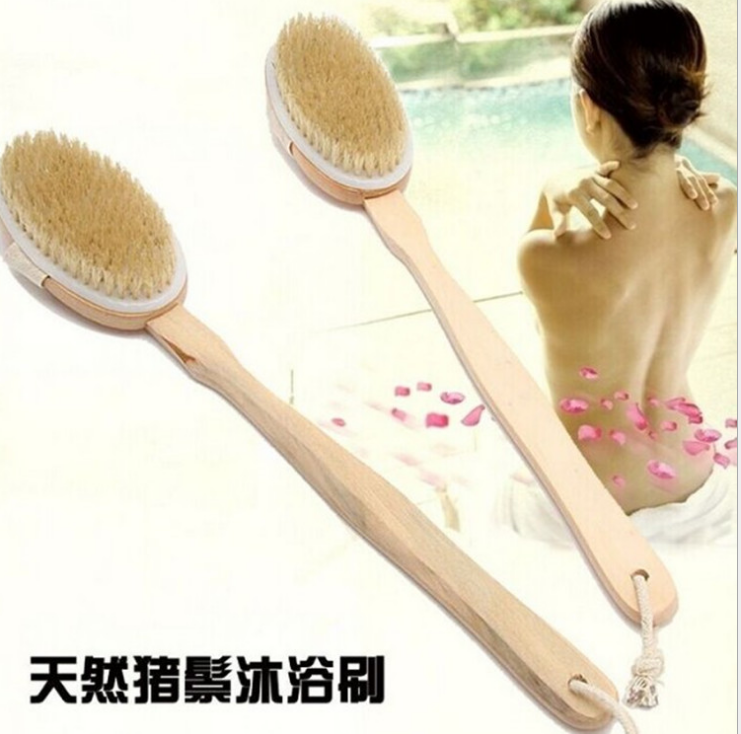 木质长柄猪鬃毛浴刷软毛洗澡刷子 搓背沐浴按摩神器木柄搓澡刷子产品图