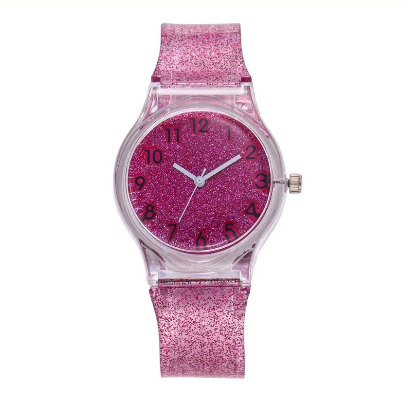 A popular Korean-style fashion student watch with a fresh and colorful bright pink digital finish