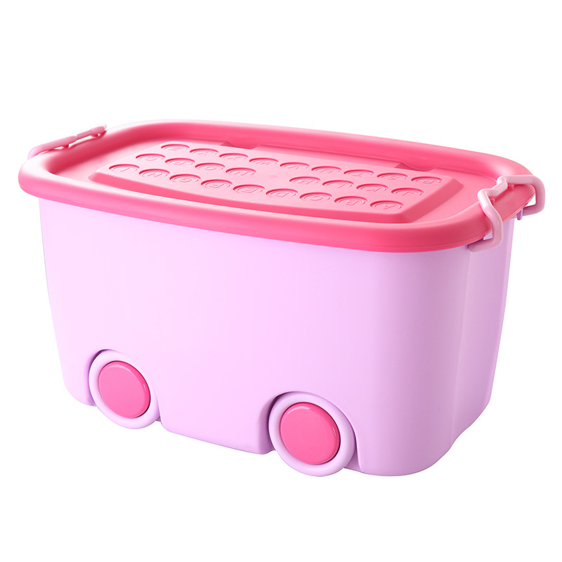 卡通滑轮收纳箱储物带盖儿童衣服玩具整理箱塑料箱玩具储物箱细节图