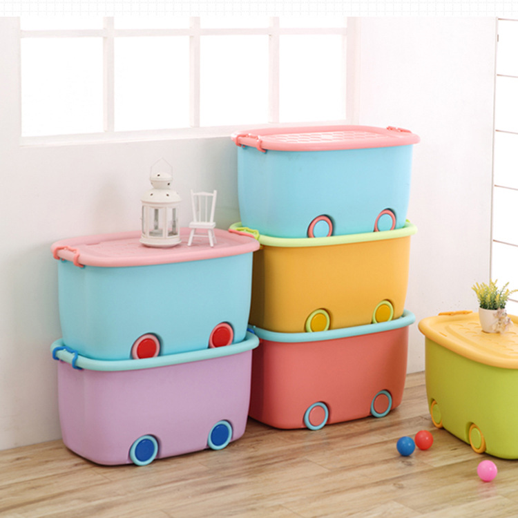 直销卡通滑轮收纳箱储物带盖儿童衣服玩具整理箱床底置物箱塑料箱产品图