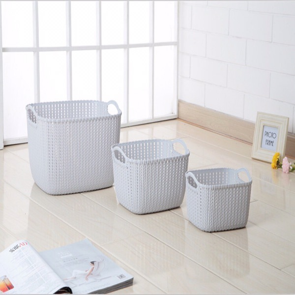小号塑料仿藤编收纳筐无盖桌面杂物收纳盒浴室化妆品收纳篮置物篮