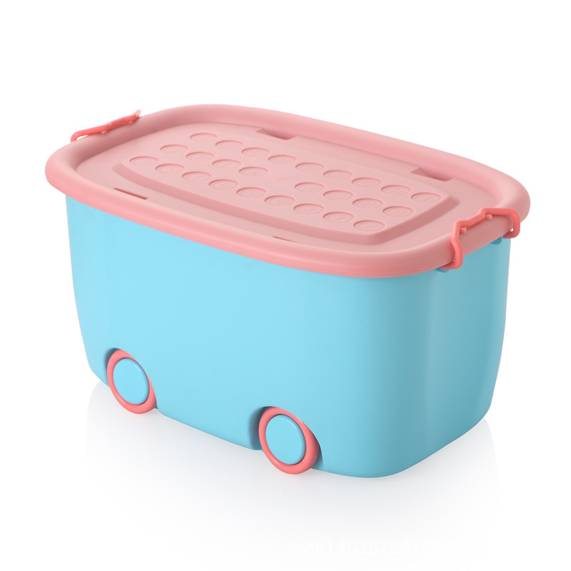 直销卡通滑轮收纳箱储物带盖儿童衣服玩具整理箱床底置物箱塑料箱细节图