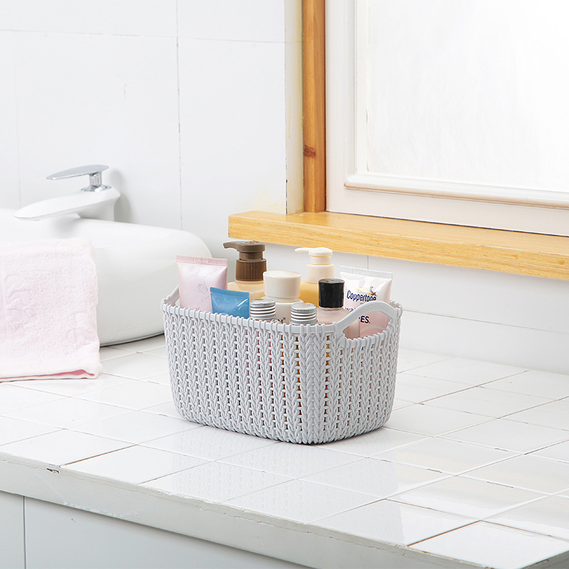 小号塑料仿藤编收纳筐无盖桌面杂物收纳盒浴室化妆品收纳篮置物篮产品图