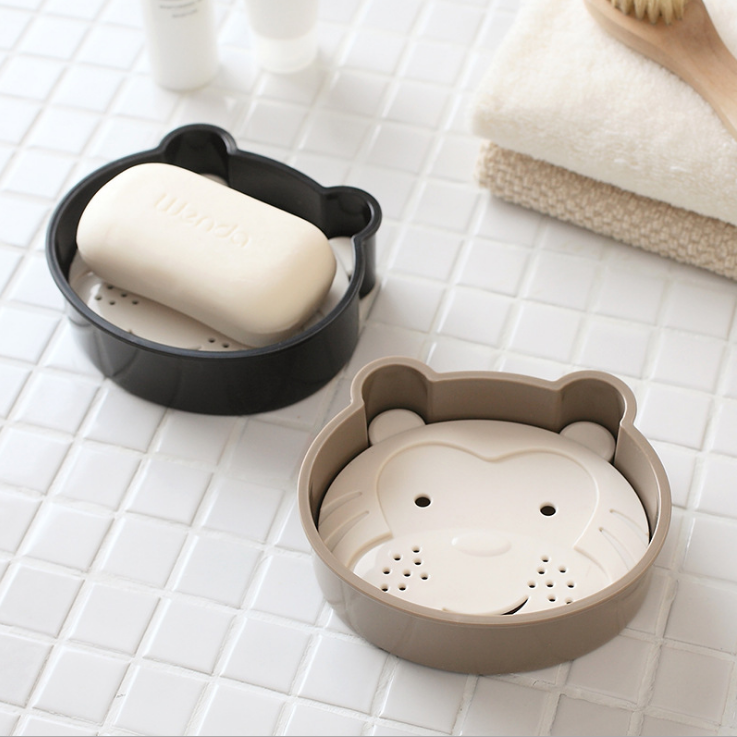 New cartoon bear double-layer draining soap box, creative home animal soap box, bathroom plastic soap tray wholesale