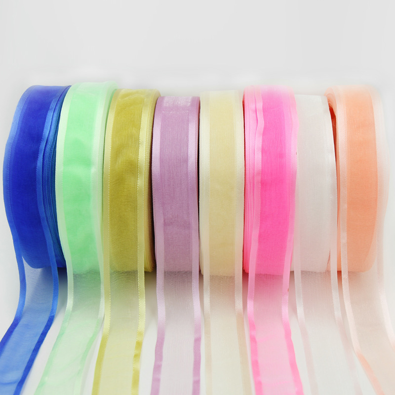25MM8min wide edge snow gauze with satin edge yarn ribbon ribbon ladle ribbon Organza gift ribbon Decorative ribbon wholesale thumbnail