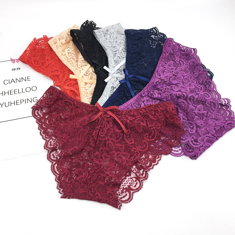 Yiwu Selection full lace bowknot ladies sexy underwear women interest triangle low waist small underwear Specification drawing