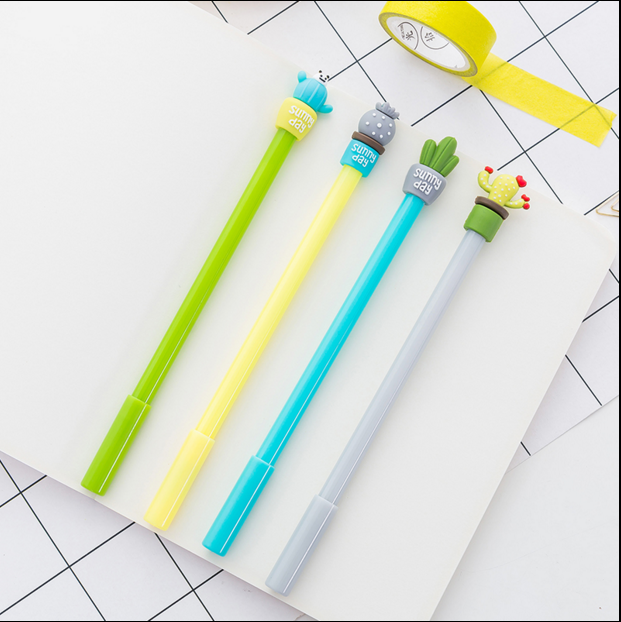 Wholesale of new Korean school stationery items - cute crystal cactus potted gel pens and student office signature pens details Picture