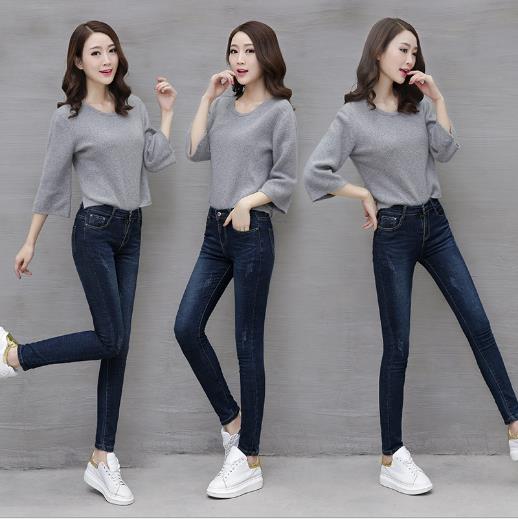 The new high-stretch jeans for women, black and dark blue long pants, and nine-inch skinny pants make you look slimmer details Picture