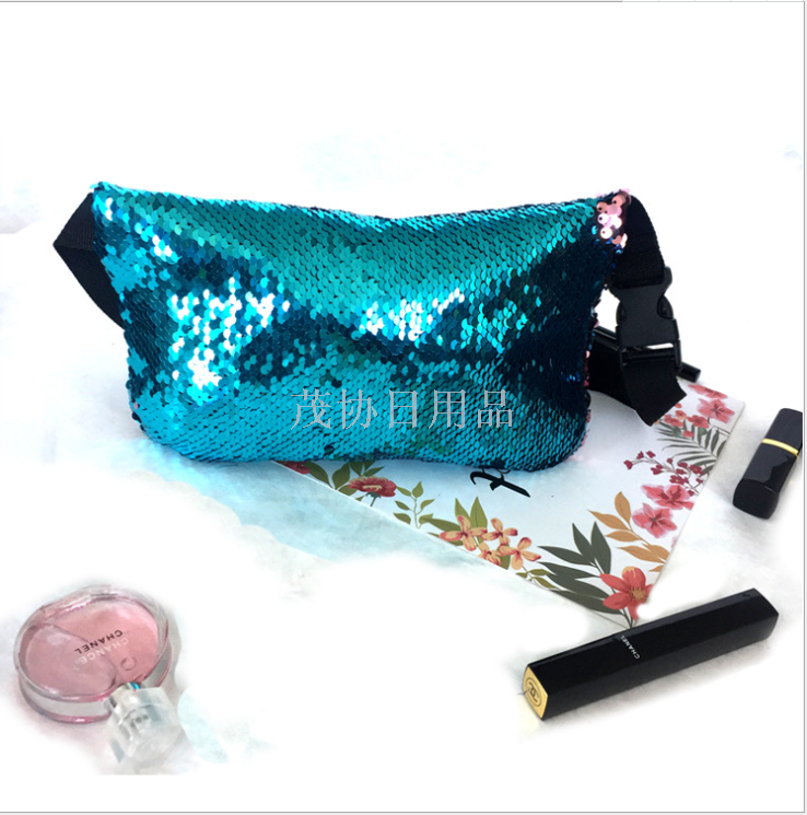 Best-selling mermaid sequined storage bag, popular waist bag on Instagram. Sequined waist bag for export only. For export only Specification image