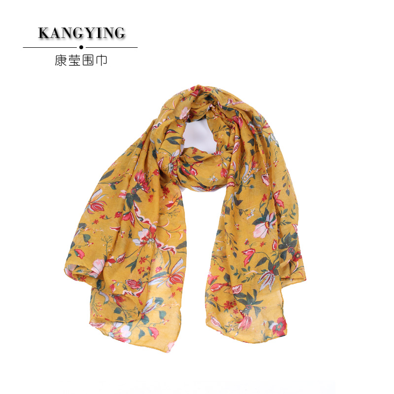 Japan And South Korea New Fashion Travel Printed Scarf Small Fresh Flower Lady Silk Scarf Manufacturers Custom