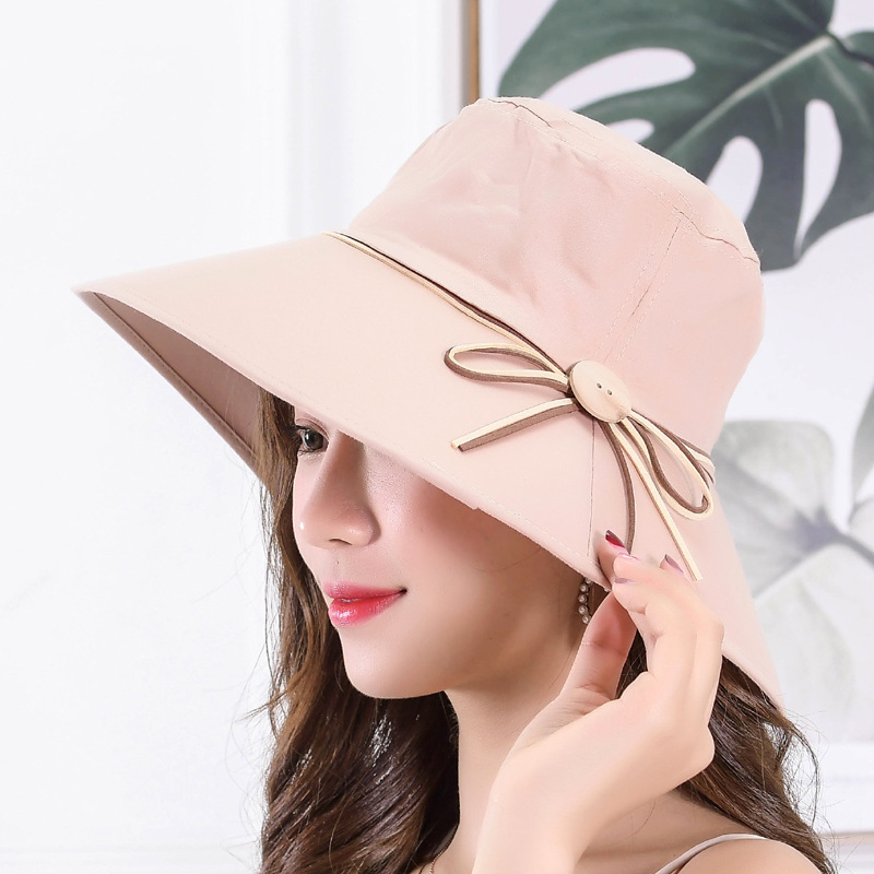帽子女夏天韩版潮春季木扣时尚可折叠遮阳帽防紫外线大沿防晒帽