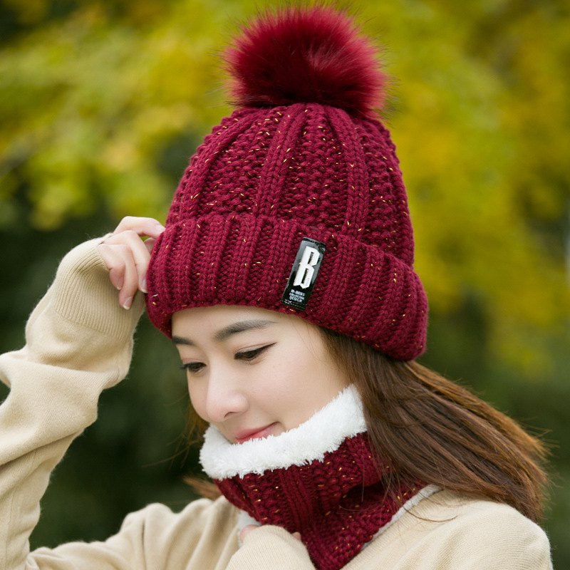 Hat women winter tide plus cashmere woolen hat Korean version of young sweet and lovely lady autumn and winter knitted hat neck warm thumbnail