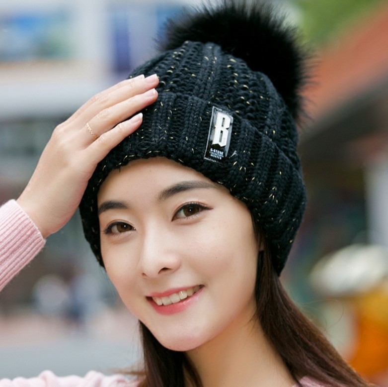 2016 Korean autumn and Winter fashion warm woolen hat Winter Hat for women B Standard style Cute mixed color winter women's hat Specification image